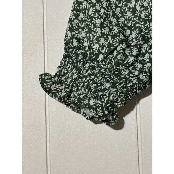 Dee Elly Womens Small Green Ditsy Floral Sweetheart Neckline Puff Sleeve Dress - Picture 4 of 10